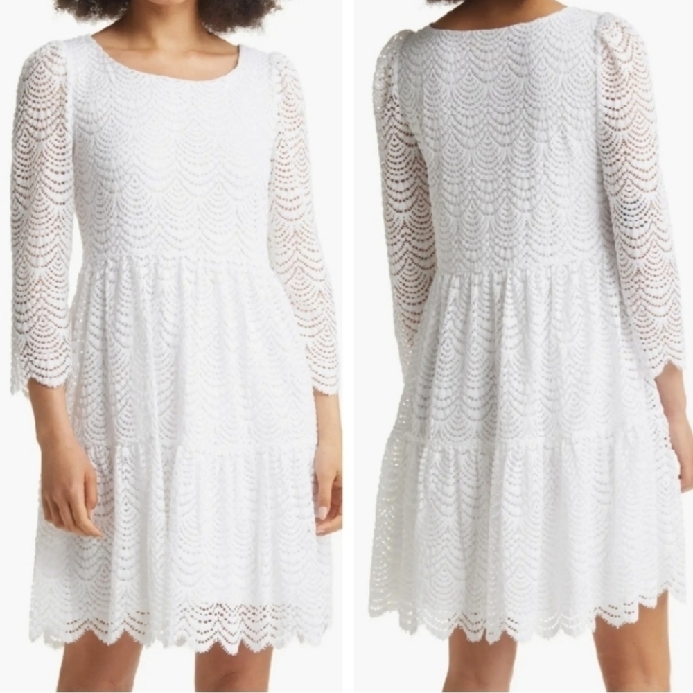 White Lace Long-Sleeve Tiered Dress